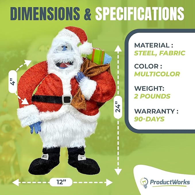 ProductWorks 24 Inch Santa Bumble The Abominable Snow Monster Indoor/Outdoor Christmas Yard Ornament, Holiday Display with 35 Clear LED Lights