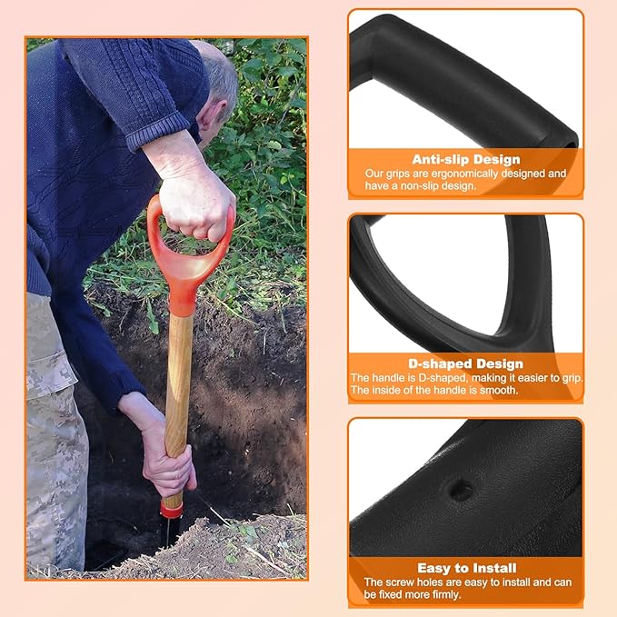 HARFINGTON 2pcs Shovel D Grip Handle 1-1/4""(32mm) Inner Dia. ABS Plastic Spade Snow Shovel Replacement Garden Accessories for Digging Raking Tool, Black