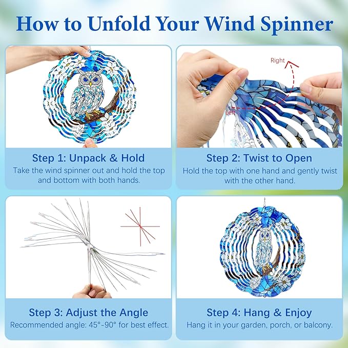 Owl Wind Spinners Outdoor, Owl Gifts for Women Men Wife Mom Husband Dad Grandpa, Hanging Wind Sculptures Spinners for Christmas, 12 inch Outdoor Indoor Hanging Ornament for Garden Porch