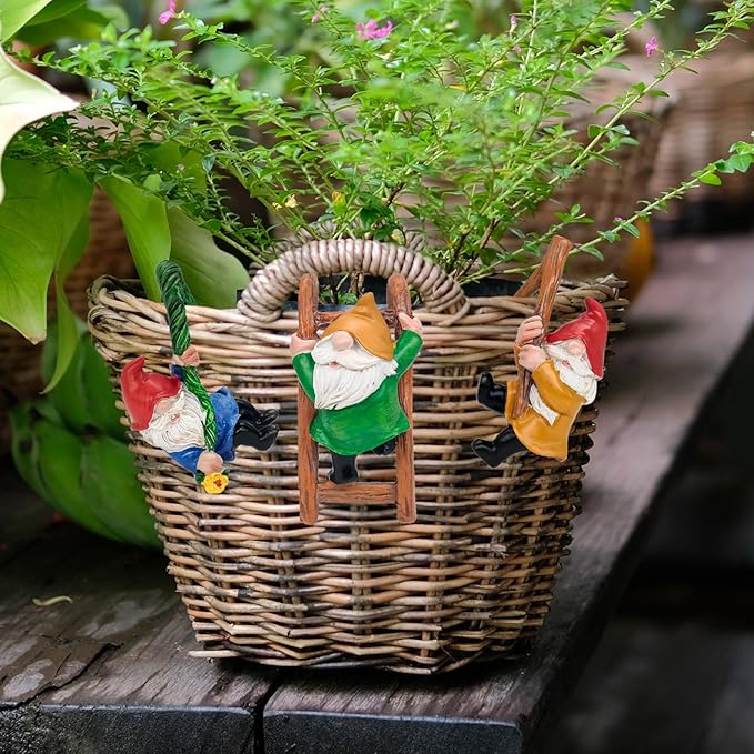 Set 3 Climbing Garden Gnomes Statue Tree Faces Decor Outdoor Yard Flower Pot Landscape Dwarf Tiny Elf Fairy Garden Micro Funny Patio Hanging Resin Figurine Accessories Clearance Deals Fence Ornaments