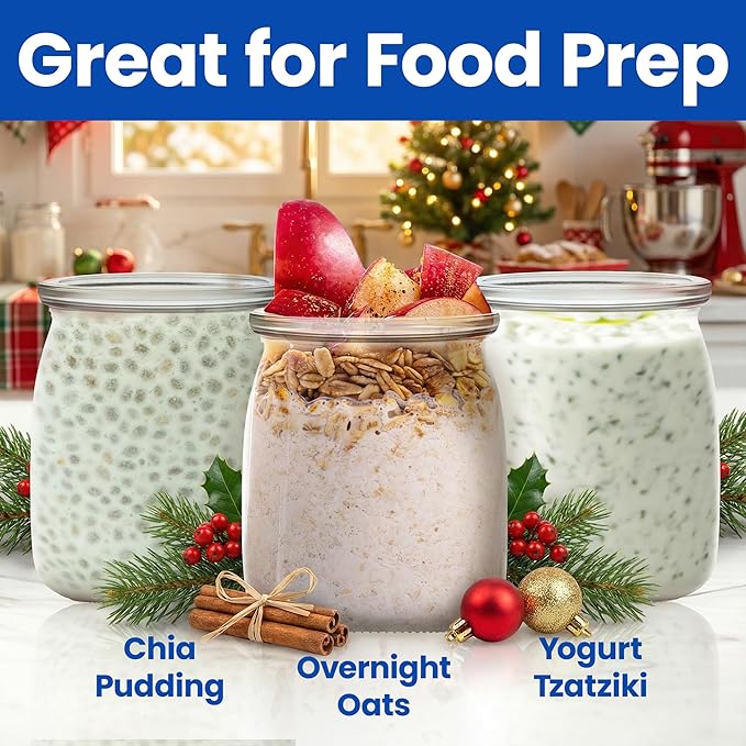 Ultimate Yogurt Jars - Make More Delicious Yogurt! 8 Count Small Glass Yogurt Cups With Lids - 100% BPA Free, Airtight & Dishwasher Safe! Perfect Containers for Yoghurt, Oatmeal, Pudding, or Jello
