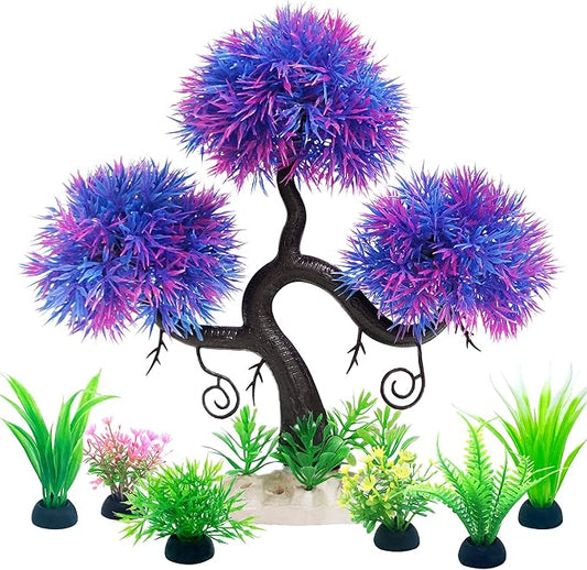 Fish Tank Aquarium Decorations Artificial Plastic Plants Bonsai Tree & Grass Goldfish Betta Hides Accessories