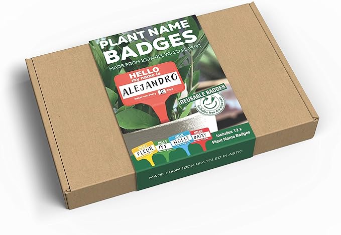 Plant Name Badges - Wipeable Labels for House Plants - Home Accessories - x 12 100% Recycled Name Tags for Indoor Plant Pots - Pen Included
