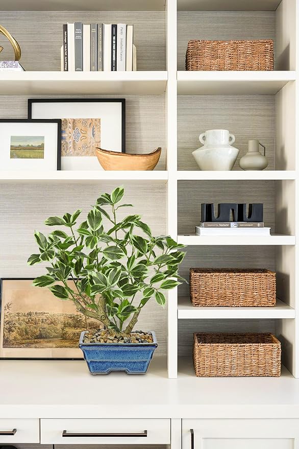 Fake Plants Small Artificial Plants Indoor 15.3" Fake Potted Plants Realistic Faux House Topiary Plants with Blue Ceramic Pot for Home Office Bathroom Kitchen Farmhouse Table Centerpieces Shelf Decor