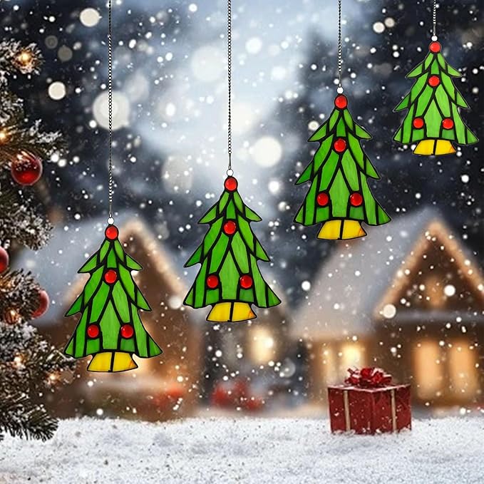 Tree Stained Glass Window Hanging Ornaments, Memorial Gifts for Lovers, Birthday, Housewarming Gift, for Women, Gift for Mom, Grandma, Handmade Christmas Tree Decoration