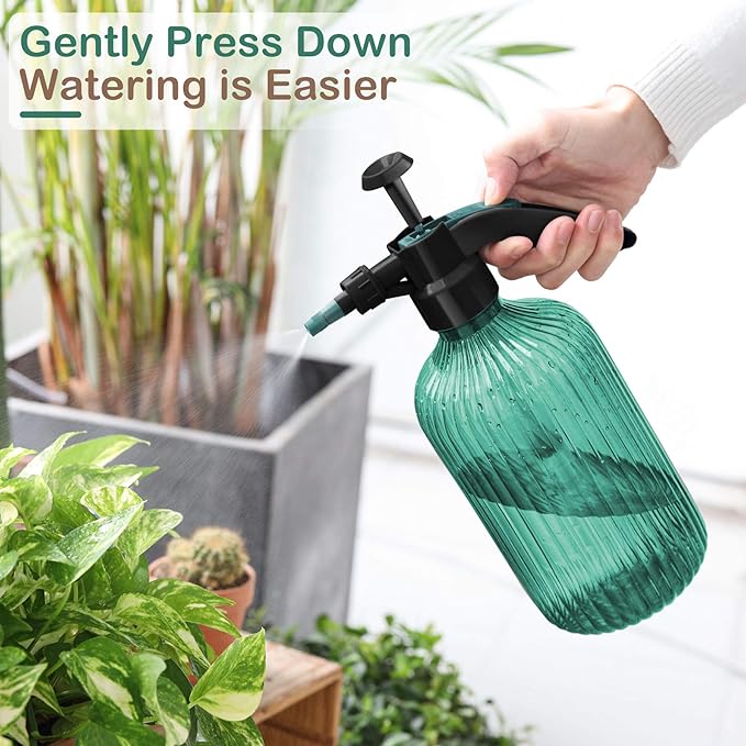 T4U Fine Mist Spray Bottle Plastic Green 2L, Hand Held Pressure Plant Mister with Top Pump, Empty Water Sprayer Watering Can with Adjustable Nozzle for Indoor and Outdoor Gardening and Home Cleaning