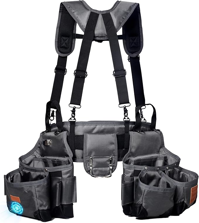 Tool belt,Tool Belts for Men with Suspenders and Magnetic Tool Pouch.Heavy Duty Carpenter/Construction Tool Belt.