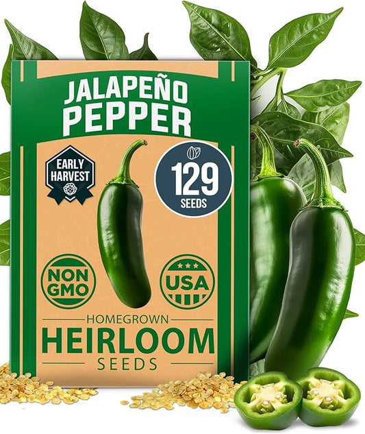 HOME GROWN Jalapeno Pepper Seeds – 129 Heirloom Seeds (Capsicum annuum) – High Germination, Easy to Grow, Early Harvest Hot Peppers
