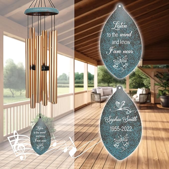 ASTARIN Personalized Name 35" Memorial Wind Chimes for Outside, Metal Sympathy Gifts for Loss of Mother Father Loved One, Bereavement Wind Chime in Memory Gift, Decor Outdoor Garden Patio