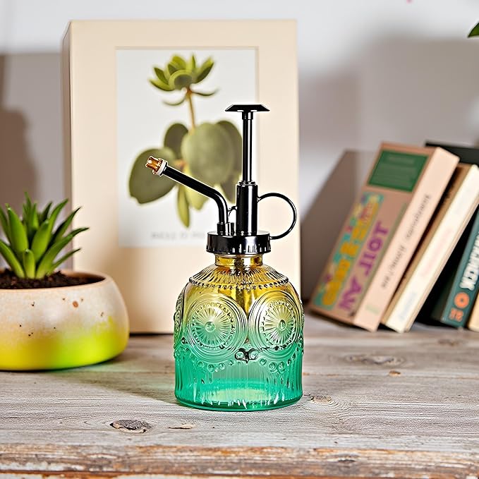 Glass Plant Mister Spray Bottle, Vintage Plant Spritzer, Succulent Watering Bottle Glass with Top Pump, Small Plants Sprayer Watering Can for Indoor Outdoor House