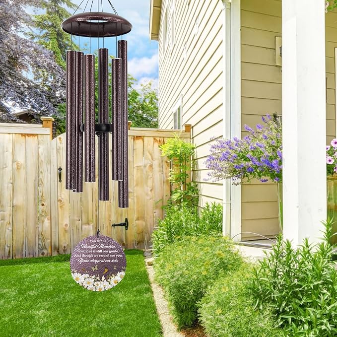 Personalized Sympathy Wind Chimes, 36inch Daisy Butterfly Memorial Wind Chimes, in Memory for Loss of Loved Dad/Mom/Ones, Memorial Gifts Deep Tone Outdoor (Produced in USA)