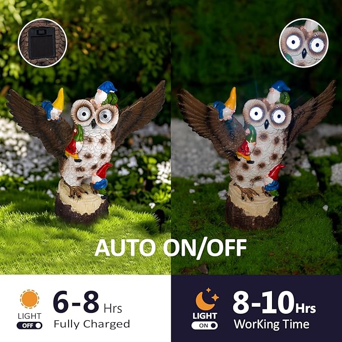 Natelf Solar Owl Garden Statue Light Outdoor Decor with LED Bird Yard Art, Waterproof Lawn Ornaments for Yard, Patio, Garden - Cute Birthday Gift for Women, Mom, Grandma