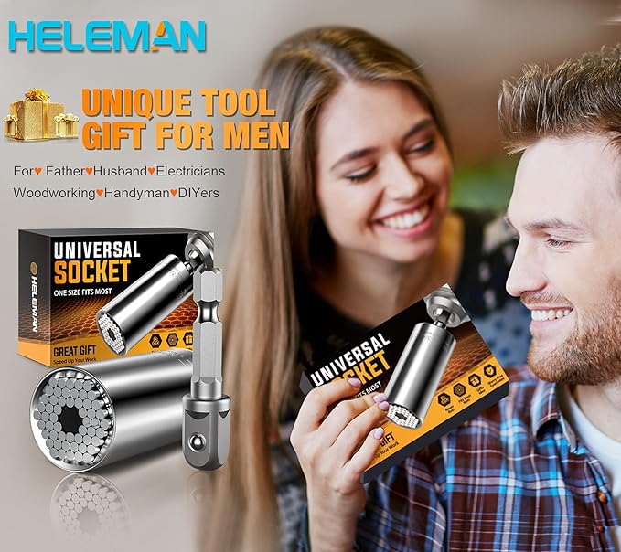 Stocking Stuffers for Men Gifts Christmas Super Universal Socket Tools Gifts for Men: Socket Set with Power Drill Adapter(7-19 MM) Cool Stuff Gadgets for Women Birthday Gifts for Dad Husband Adults
