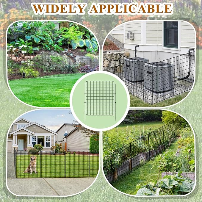 10 Panels Dog Fence Outdoor for Yard, 36 in(H) X 25 ft(L) Decorative Garden Fence Rustproof No Dig Animal Barrier Fencing Metal Wire Panel Border Patio Rabbits Ground Stakes