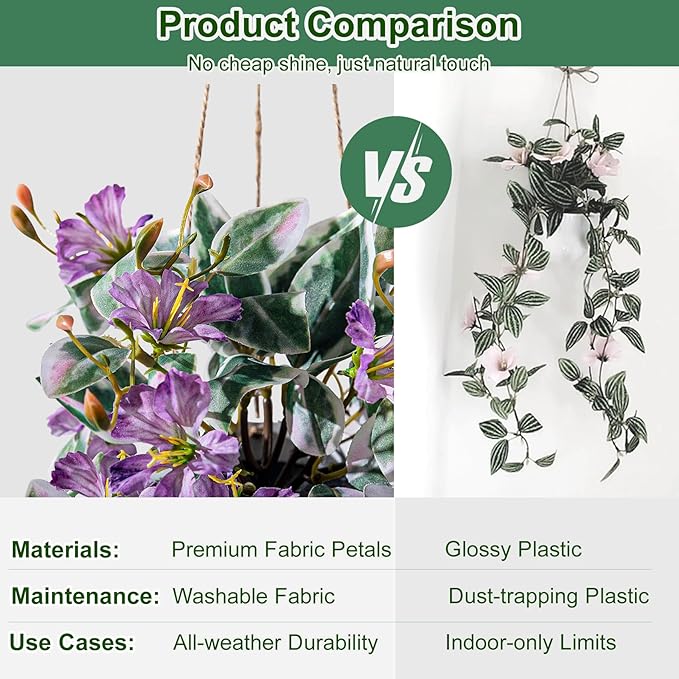 2PCS Artificial Hanging Plant with Pot Faux Hanging Plants Small Hanging Plants Pot with Artificial Vines and Flower Greenery Decoration for Living Room Wall Home Wall Shelf