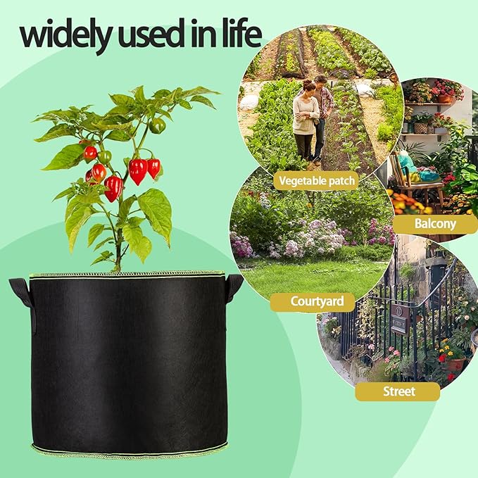 3-Pack 20 Gallon Grow Bags, Thickened Nonwoven Fabric Pots with Handles,Durable Garden Planters Aeration Gardening Container to for Plants, Vegetables, and Flowers