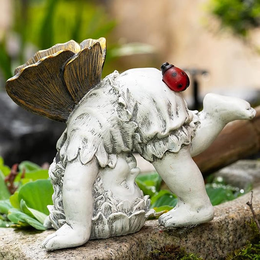 Fairies for Fairy Garden Solar Decor - Fairy Figurines Resin Outdoor Statues Ornaments with Light up Ladybug for Patio,Lawn,Yard,Porch,Outside Angel Gifts
