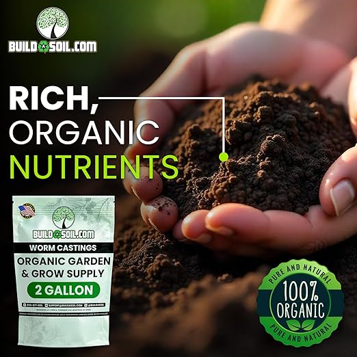 BuildASoil Worm Castings for Gardening - Vermicompost Organic Fertilizer for Lawns - Ensures Larger Plants & More Vegetables - Natural Earthworm Castings for Plants (1 Cubic Foot/Bag) (2 Gallon)