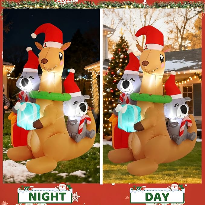 7FT Kangaroo Koala Inflatable Decoration with Built-in LED Lights, Christmas Outdoor Inflatable Decoration for Lawn, Yard, Garden, Patio