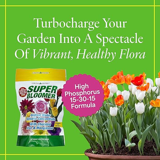 Grow More Super Bloomer 15-30-15 Fertilizer - 3lbs of Flower Fertilizer Bloom Booster for More Colorful Blooms & Blossoms - Flower Food for Flowers of All Types with Chelated Iron & Manganese