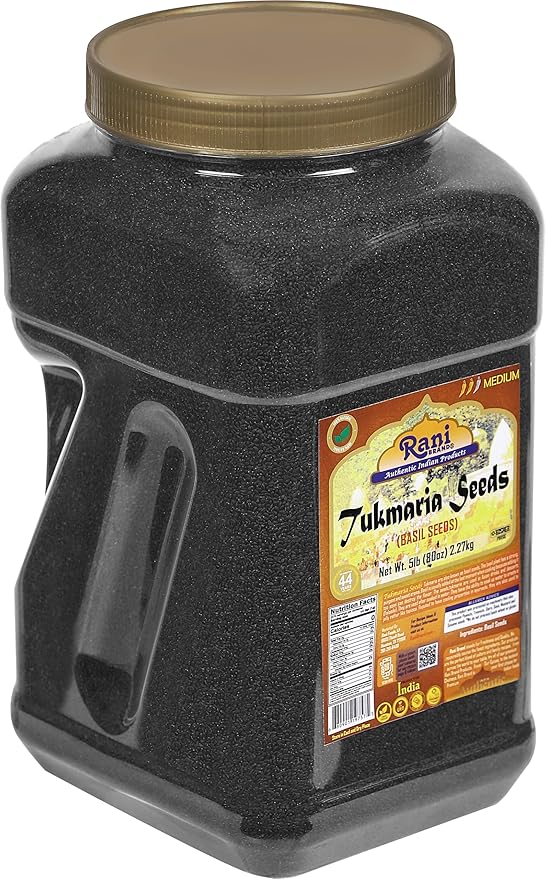 Rani Tukmaria (Holy Basil Seeds) 80oz (5lbs) 2.27kg PET Jar Used for Falooda / Sabja Dessert, Spice & Ayurveda Herbal ~ All Natural | Gluten Friendly | NON-GMO | Kosher | Vegan | Indian Origin
