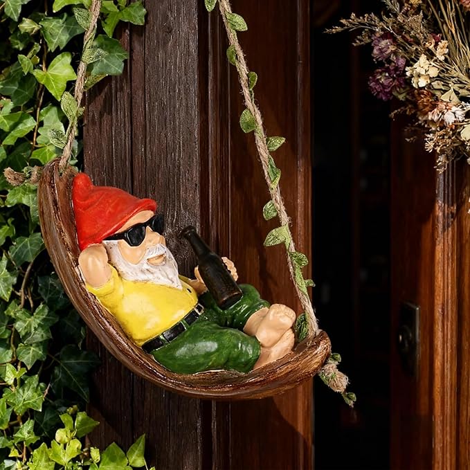 Gnome Statues for Garden Decor,Garden Hanging Decor, Resin Hanging Decorations for Outdoor, Tree Ornaments Figurines for Outside Gifts for Man Women. (Beer)