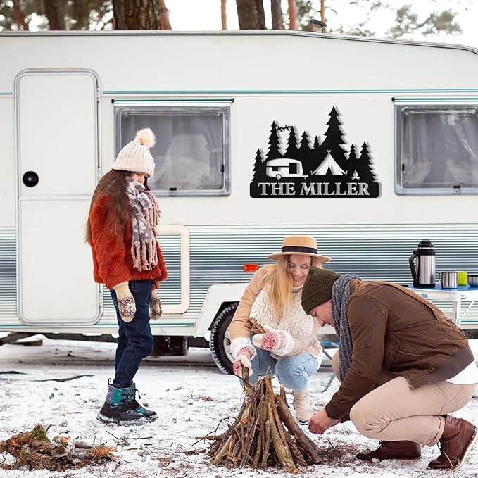 Personalized Camping Sign, Custom Signs Outdoor Metal, Family Name Signs, Camper Cabin Decor, Metal Wall Art, Mountain Campfire Porch Sign, Personalized Camping Housewarming Gifts