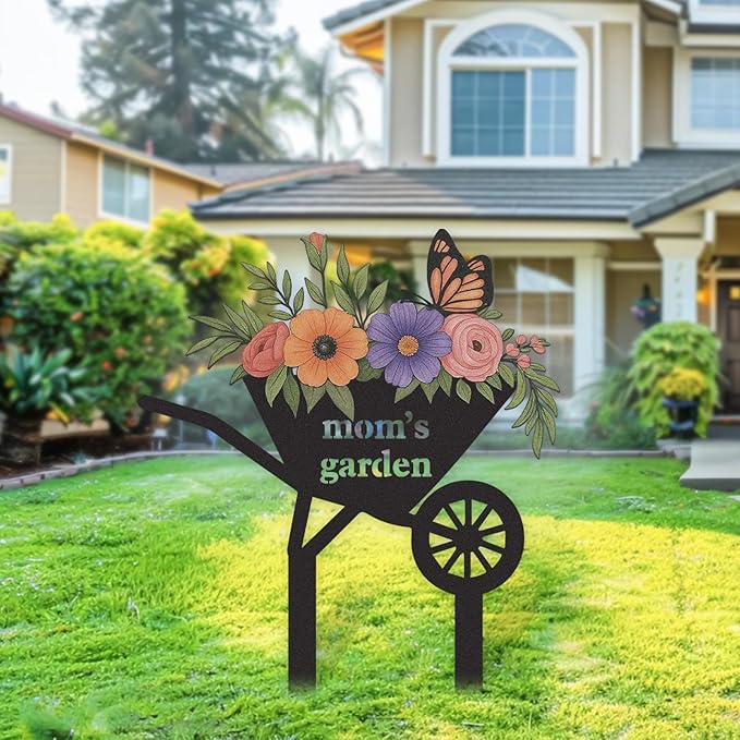 Personalized Garden Signs, Colorful Flowers Garden Decor for Outside, Decorative Yard Stakes, Metal Yard Art, Patio Decor, Custom Last Name Sign, Lawn Art, Gifts for Gardeners Color02