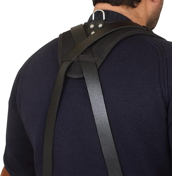 Leather Work Suspenders With Pockets | Fully-Adjustable Padded Leather Tool Belt Suspenders
