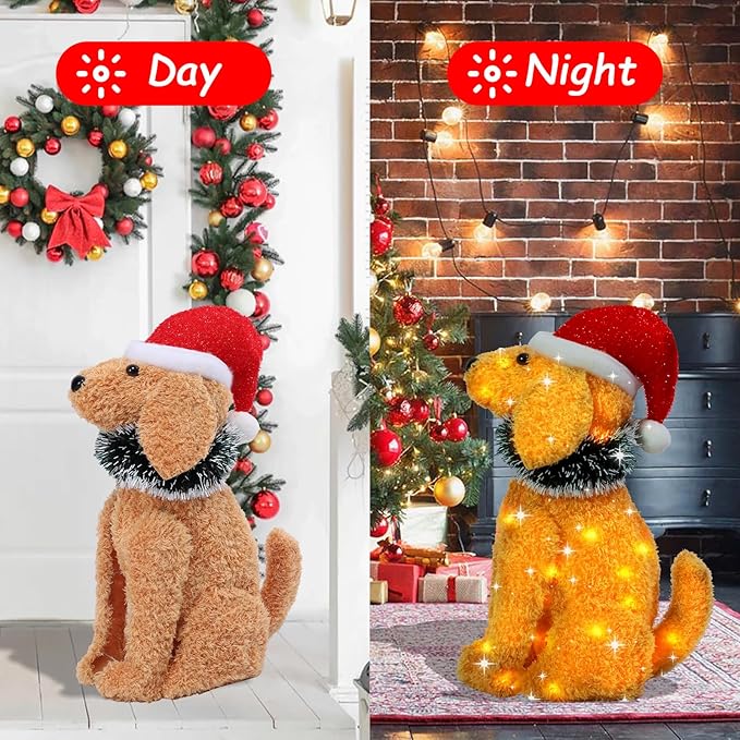 Lighted Dog Holiday Displays, Light Up Collapsible Dog Pre Lit Pop Up Dog Christmas Decorations for Indoor Outdoor Garden Yard Lawn Holiday Party Decor