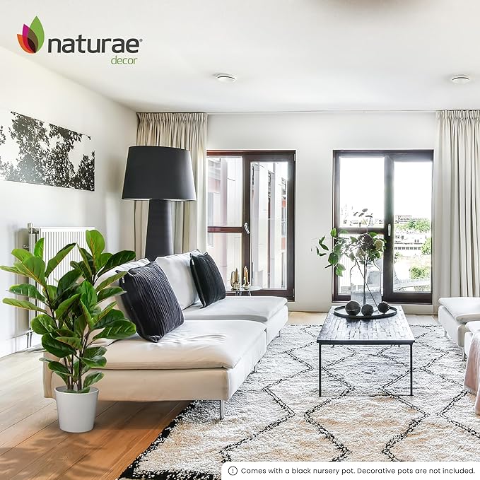 Naturae Decor Artificial Fiddle Leaf Fig Tree - 35-inch Ficus Lyrata Tall Faux Plant in a Black Pot - Realistic, Color Lock, Durable - Indoor or Outdoor Use - Modern Decoration for Home or Office