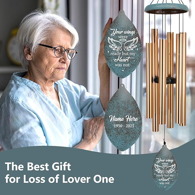 ASTARIN Personalized Memorial Wind Chimes, Angel Wings Sympathy Gifts Wind Chime for Loss of Loved Mom/Dad, Commemorative Windchime for Condolences/Funeral