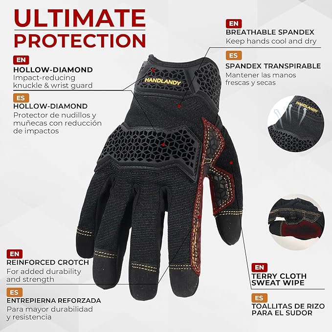HANDLANDY Work Gloves for Men & Women, Utility Mechanic Working Gloves Touch Screen, Flexible Yard Work Gloves