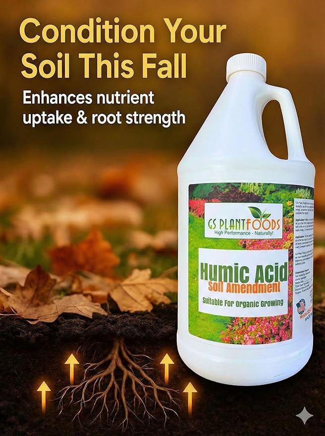 GS Plant Foods Humic Acid Soil Amendment – Leonardite-Derived Liquid Concentrate for Improved Soil Structure & Nutrient Availability – OMRI Listed for Organic Use – 1 Gallon