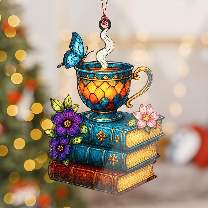 ONM-509-RST-BookTR1 Funny Christmas Book Ornament 2025-book Lover Gifts for Women-Book Ornaments for Christmas Tree-Bookish Gifts-Christmas Ornaments 2025 for Gift, Decor, Exchange
