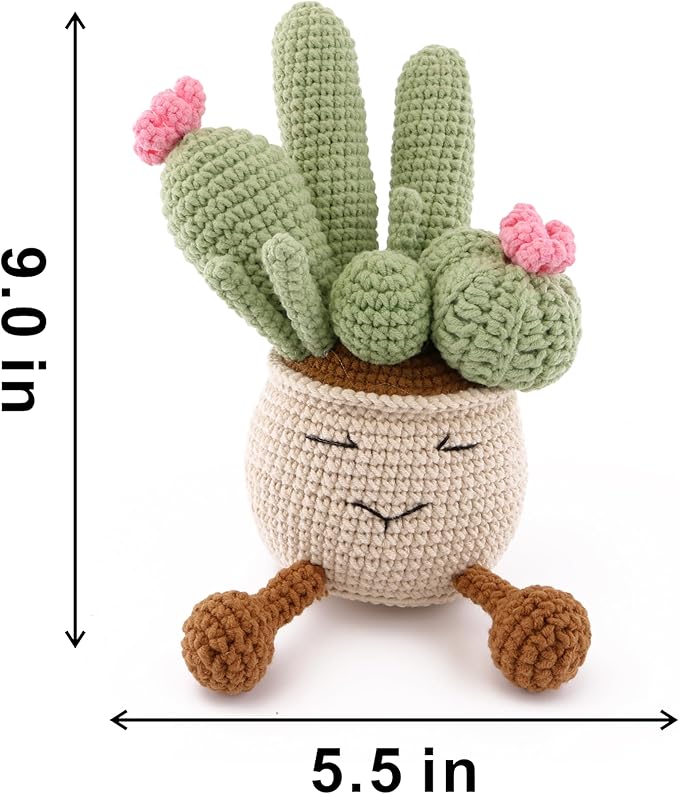 Crocheted Cactus Plants, Hand-Knitted Cactus Decoration Positive Emotional Encouragement Gifts, Creative Plant Decorations Gifts Classroom Office Desktop Decoration (Pink)