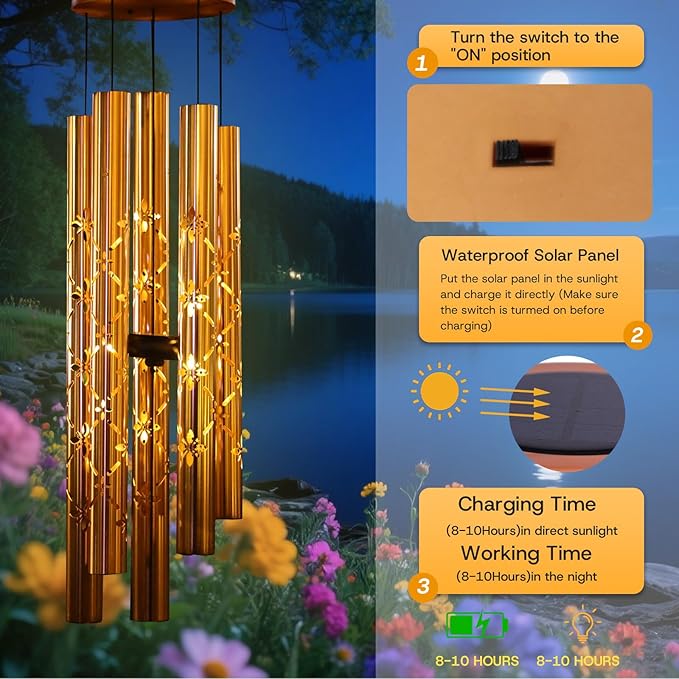 46in Solar Wind Chimes for Outside Clearance,Birthday Gifts for Women Grandma Wife Sister, Solar Lights Outdoor Wind Chimes for Garden Yard Patio Porch Decor,Rose Golden