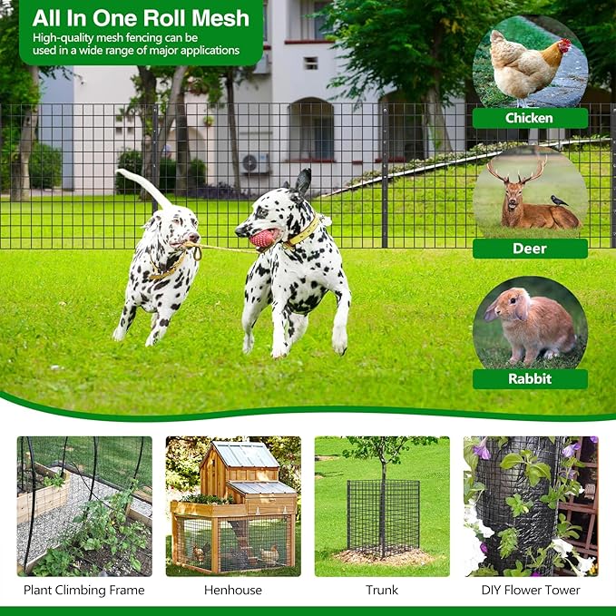 Wire Fence, 36 in(H) X 25 ft(L) PVC Coated Welded Wire Fencing 2" X 2" 16GA Garden Border Vinyl Metal Chicken Wire Fencing Mesh Roll for Yard Vegetable Plant Protection Poultry Netting Black
