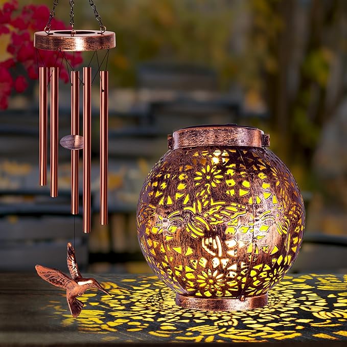 Wind Chimes for Outside 38" Hummingbird Solar Wind Chimes Outdoor Gifts for Mom Hanging Solar Lantern, Garden Decor for Patio Yard, Christmas Windchimes Outdoors Gifts for Women Grandma
