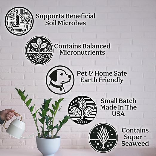 Organic Liquid Indoor Plant Food, Houseplant, Tropical & All-Purpose Indoor Plant Fertilizer, Organic Liquid Fertilizer 5-5-5 with Sea Kelp, 16oz Treats 110 Gallons