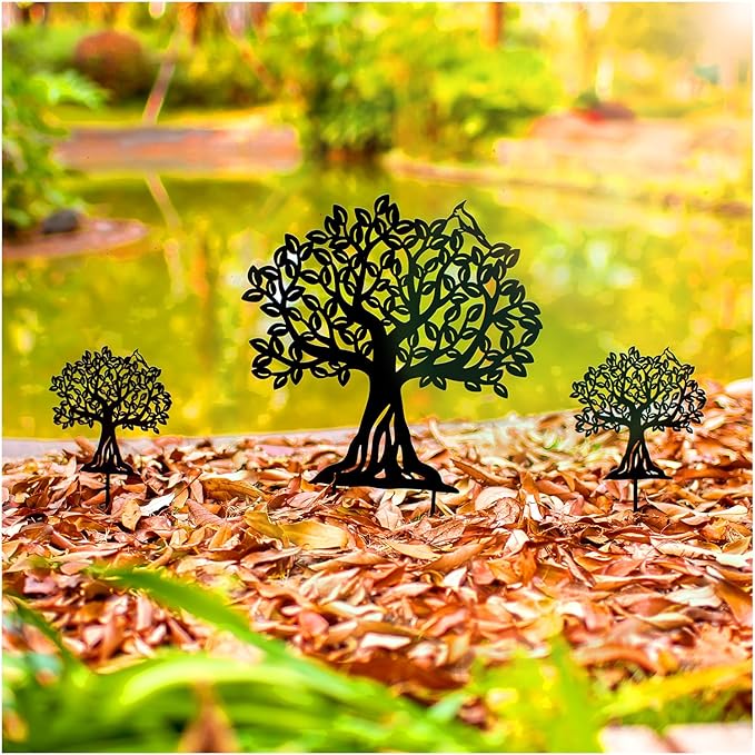 Tree of Life Metal Decorative Garden Stakes Tree of Life Gifts for Women Men Mom Birthday Gifts Silhouette Statues for Garden Decor, Yard Art, Patio, Outside, Lawn Ornaments, Outdoor Decorations