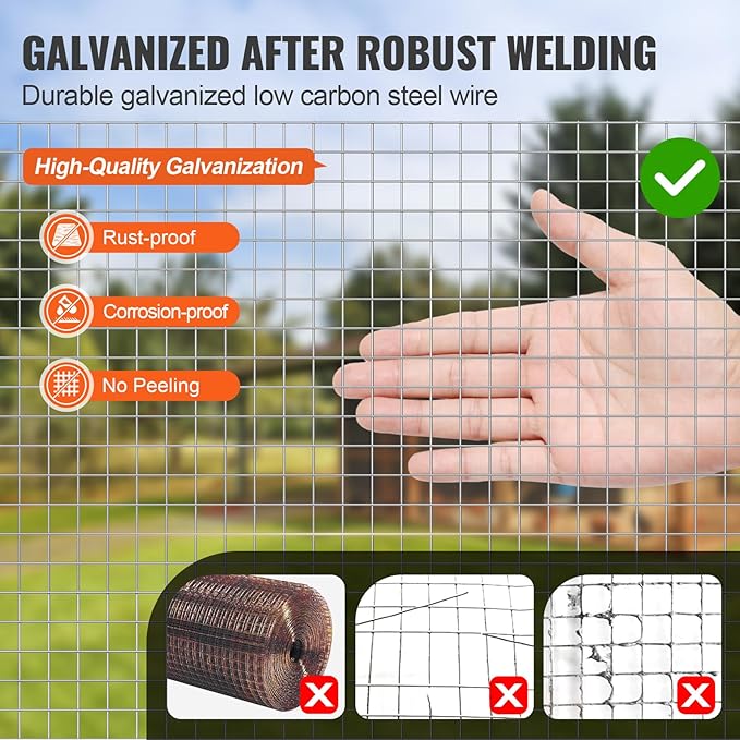 VEVOR Hardware Cloth, 1/2 inch 24in x 50 ft 19 Gauge, Hot Dipped Galvanized Wire Mesh Roll, Chicken Wire Fencing, Wire Mesh for Rabbit Cages, Garden, Small Rodents