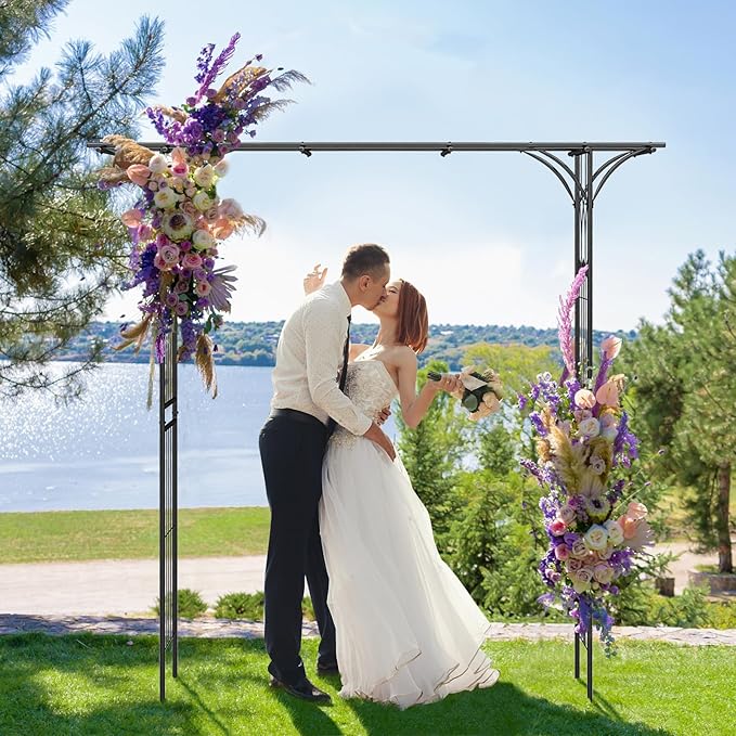 Happygrill 81” Garden Arbor, Metal Arch Archway for Climbing Plants, Outdoor Heavy-Duty Arch Trellis for Wedding Ceremony Party Backyard