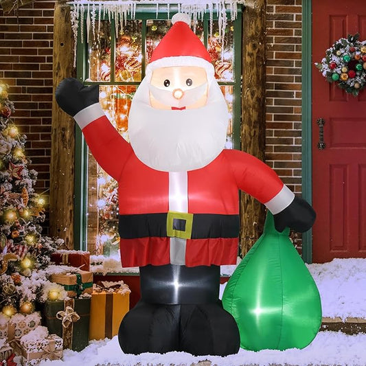 VINGLI 6FT Christmas Decorations Outdoor Inflatable Lighted Decor，Blow Up Yard Decoration with Electric Blower for Holiday Indoor Outdoor Garden Decor, Santa with Gifts