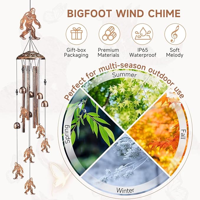 Bigfoot Wind Chimes for Outside,41" Metal Windchimes, Housewarming/Halloween/Festival/Birthday/Anniversary Bigfoots Gifts for Women/Men, Bigfoot Decor for Outside, Patio or Yard, Garden