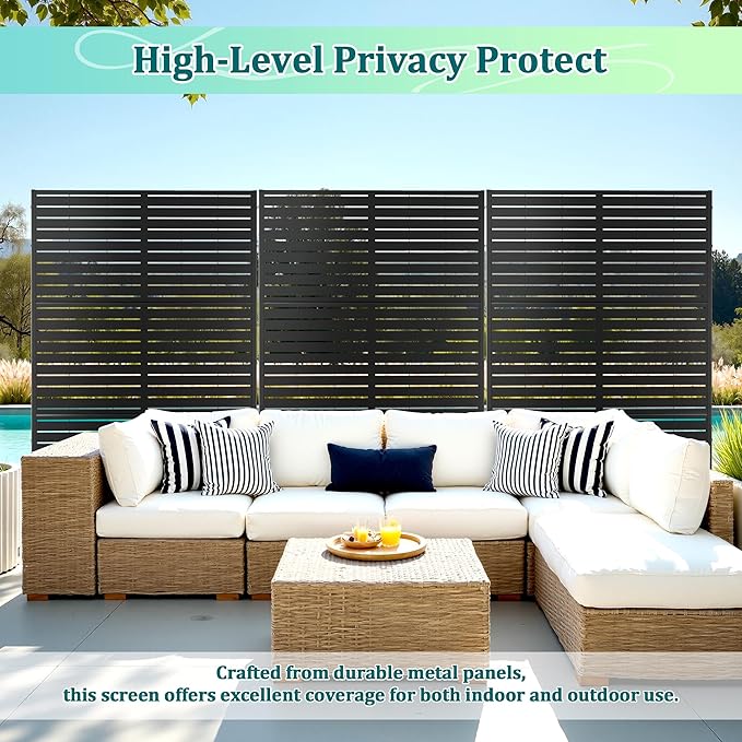 Metal Privacy Screen Outdoor Privacy Screen, Freestanding Fence Panel for Outside, 72''H×47''W, Decorative Screen Panel for Backyard/Patio/Deck