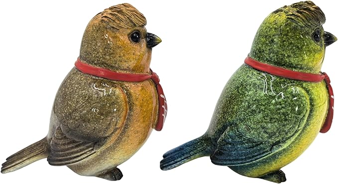 VVGIFTS Decorative Robin Bird Figurines, Set of 2 Resin Sculptures, Two Colors and with Red Scarves for Home and Office Decor