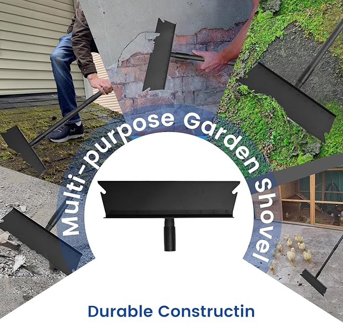 Larger Garden Cleaning Shovel, Floor Scraper, Ice Scraper, 63 Inch Adjustable Heavy Duty Snow Scraper Long Handle, Garden Flat Shovel for Lawn Edging Weeding Digging Snow Removal and Ice Scraping
