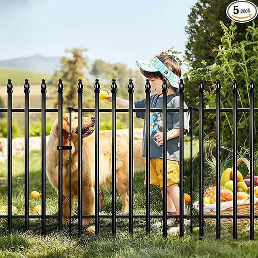Metal Garden Fence 32 in H x 24 in W 5 Panels (4 Panels + 1 Gate) Total Length 10 ft, No Need Dig Rustproof Animal Barrier Fencing Border Fence for Dog, Patio,Yard, Landscape, Flower Bed
