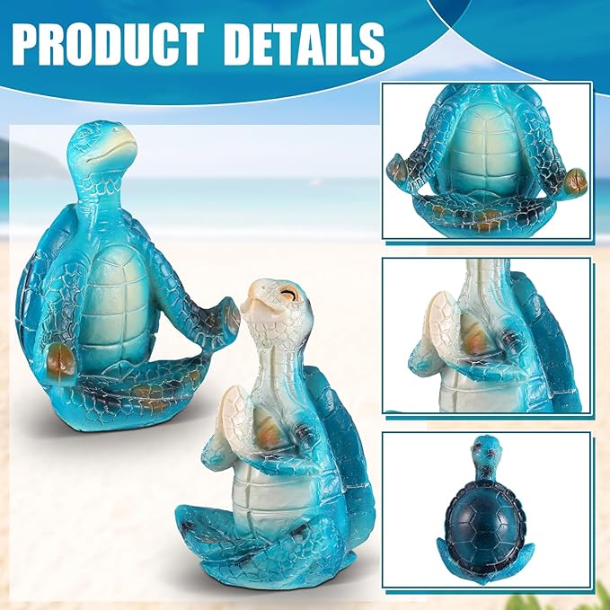 4 Pcs Sea Turtle Meditation Yoga Decor Zen Sea Turtles Garden Statue Figurines Coastal Ocean Beach Bathroom Decor Turtle Gifts for Women Yogis Home Office Decorations(Classic)